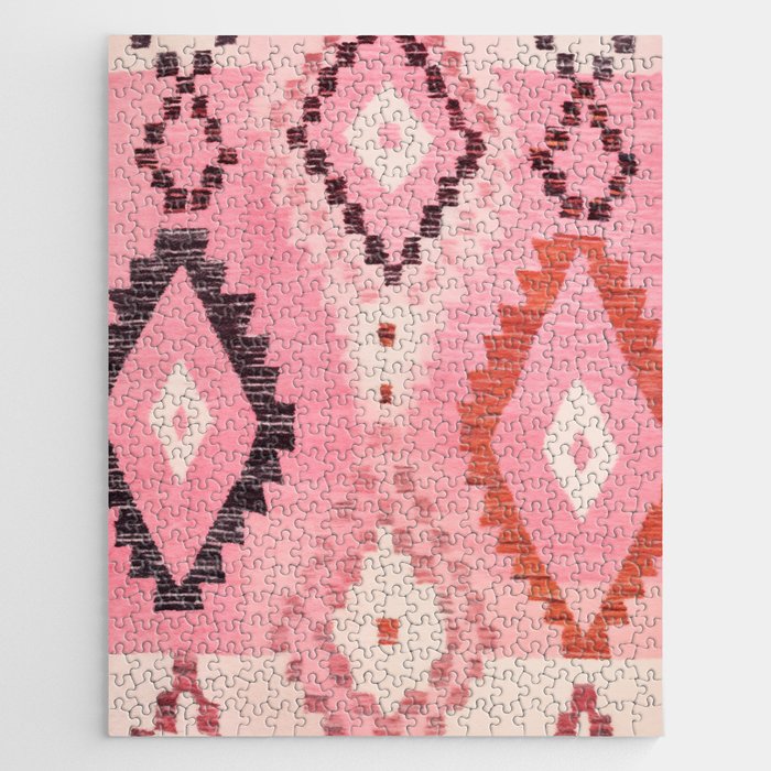 Moroccan Berber Rug Design No.60 - Multicolor, Pink Jigsaw Puzzle
