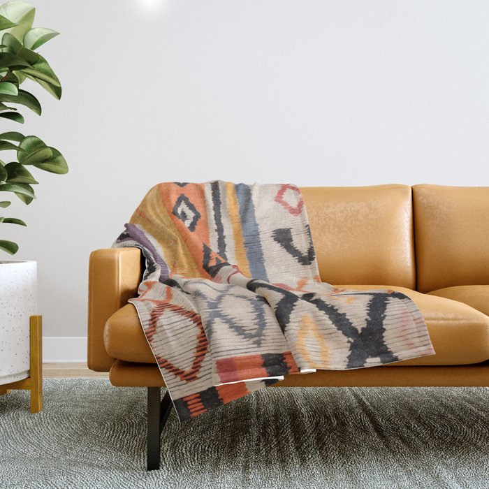 Moroccan Berber Rug Design No.54 - Multicolor, Ivory White Throw Blanket