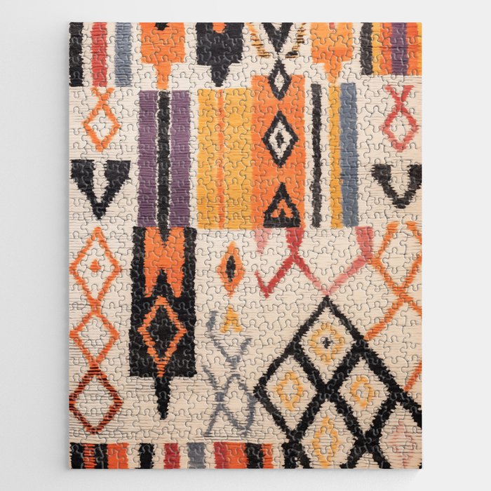 Moroccan Berber Rug Design No.54 - Multicolor, Ivory White Jigsaw Puzzle