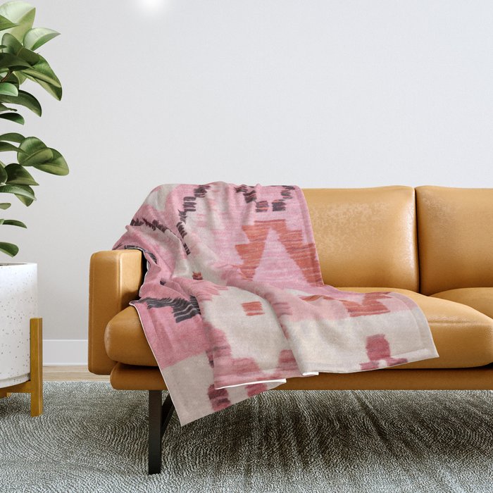 Moroccan Berber Rug Design No.60 - Multicolor, Pink Throw Blanket