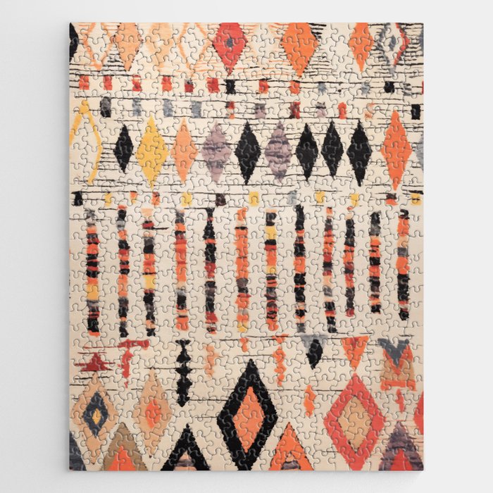 Moroccan Berber Rug Design No.46 - Multicolor, Ivory White Jigsaw Puzzle