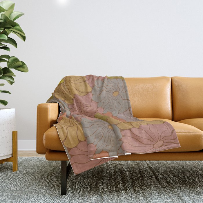 Exotic Groovy Flowers - Earthy Neutral Boho Garden Throw Blanket