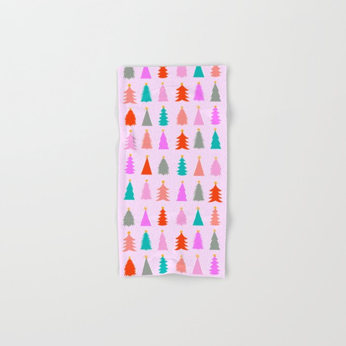 Christmas Tree Pattern On Pink Bath Towel