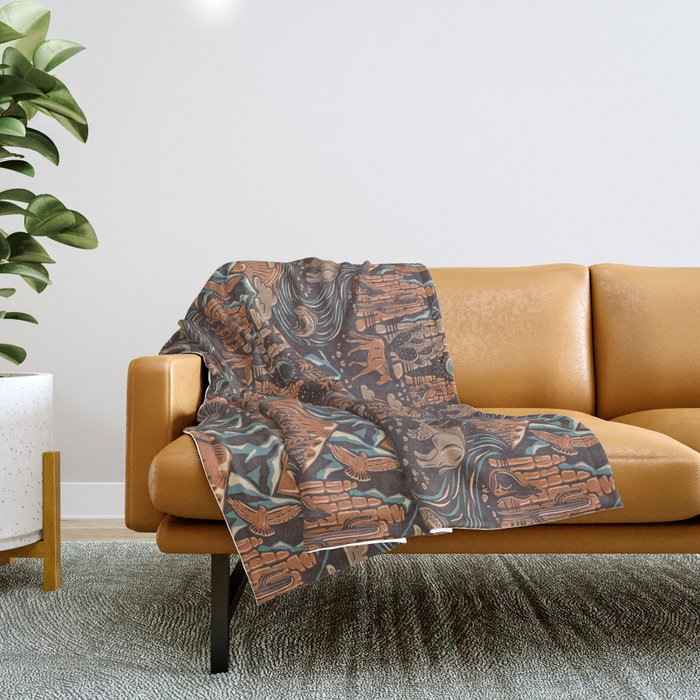 Wild West - Brown, Orange, And Blue  Throw Blanket