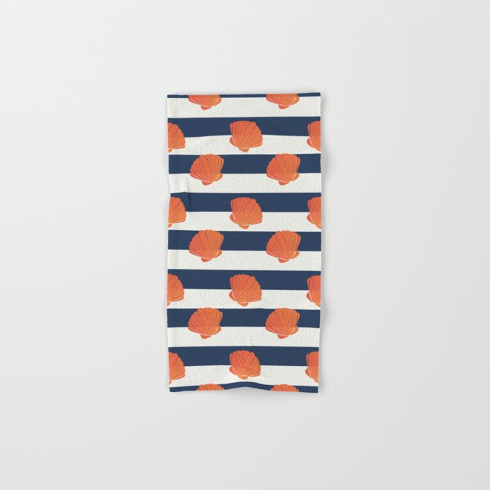 Orange Clamshell And Navy Stripes Bath Towel