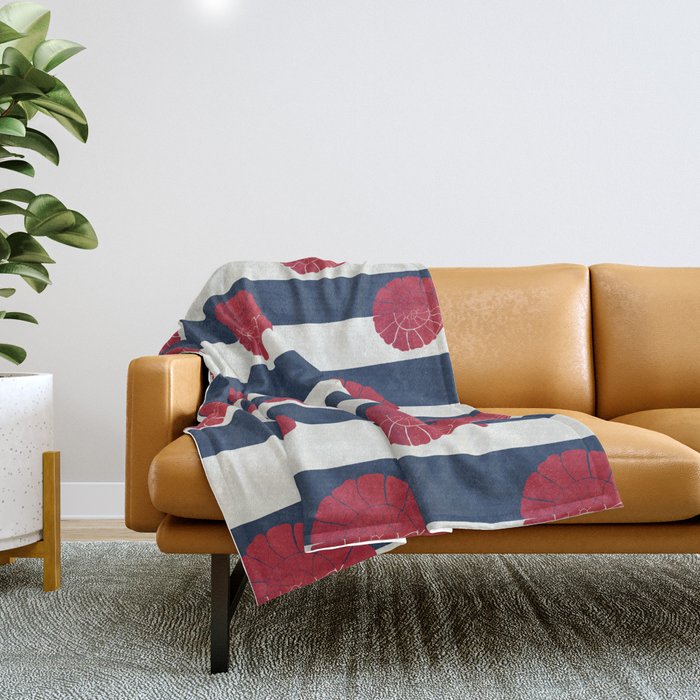 Red Nautilus Shell And Navy Stripes Throw Blanket
