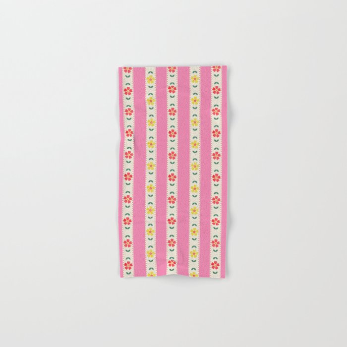 Granny Style Vintage Florals On Pink Stripes Bath Towel