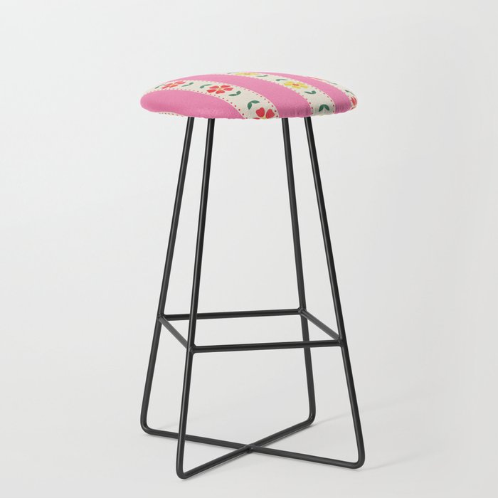 Granny Style Vintage Florals On Pink Stripes Stool