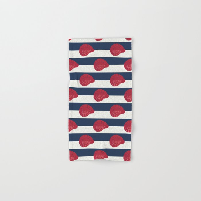 Red Nautilus Shell And Navy Stripes Bath Towel