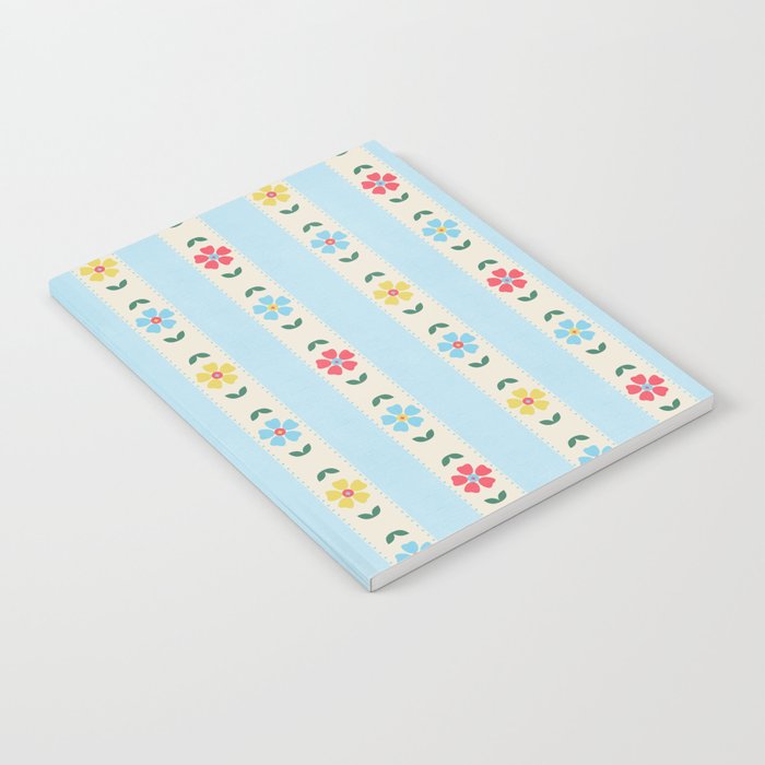Granny Style Vintage Florals And Light Blue Stripes Notebook