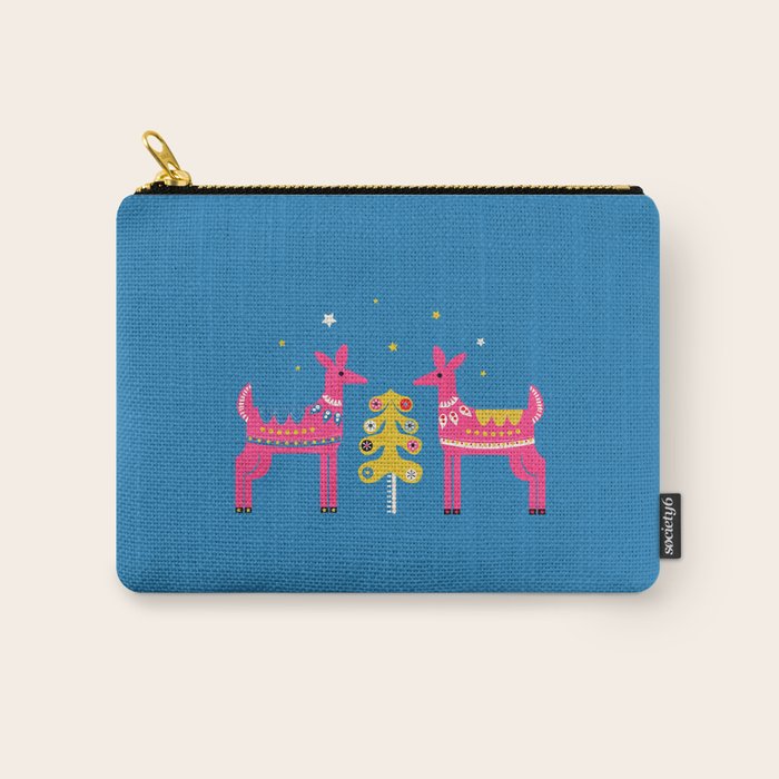Festive Deers In Hot Pink Carry All Pouch