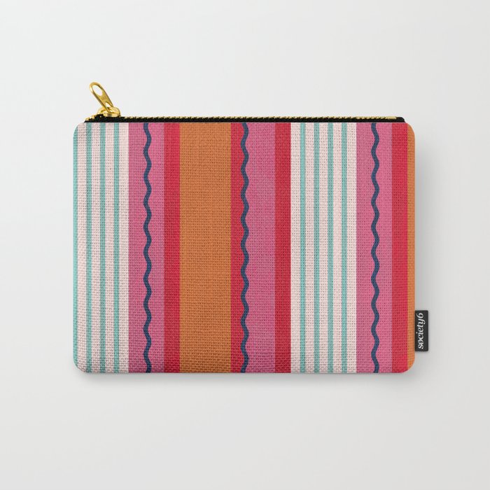 Bold Color Play Pink And Orange Stripes Carry All Pouch
