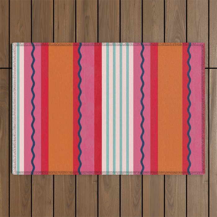 Bold Color Play Pink And Orange Stripes Outdoor Rug