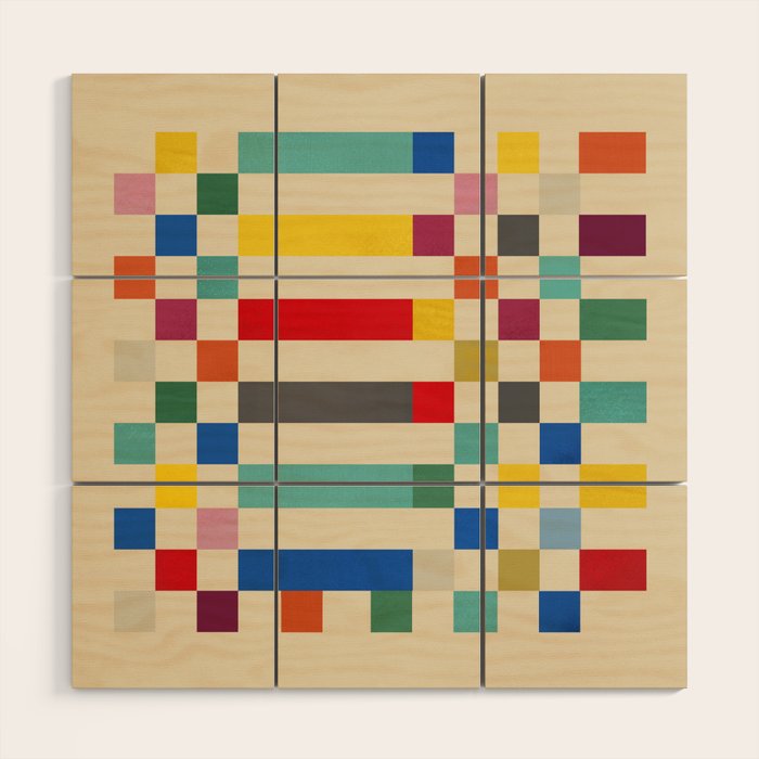 Modern Playful Checkered Abstract Wood Wall Art