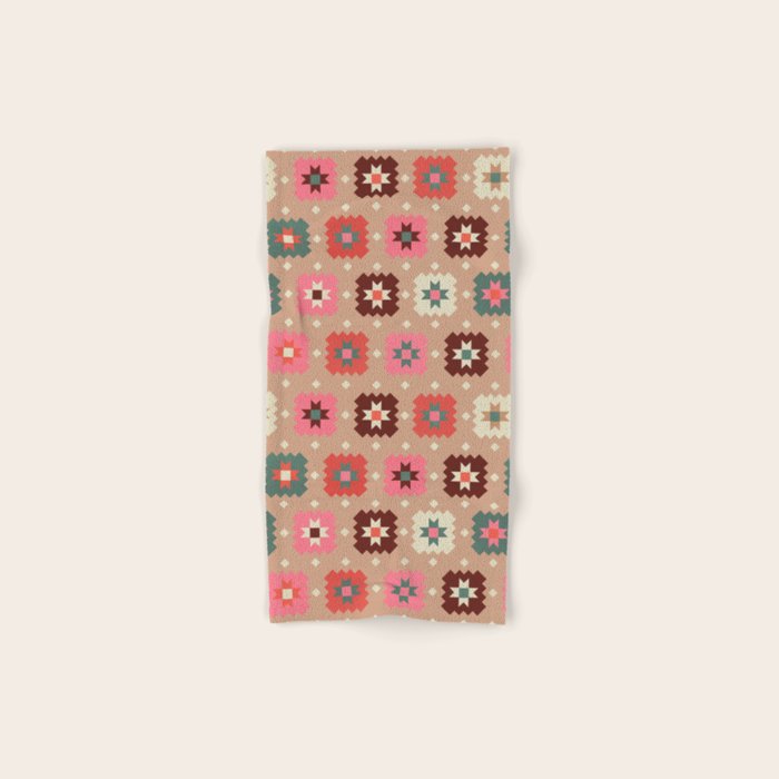 Festive Winter Quilt Tiles With Stars Bath Towel