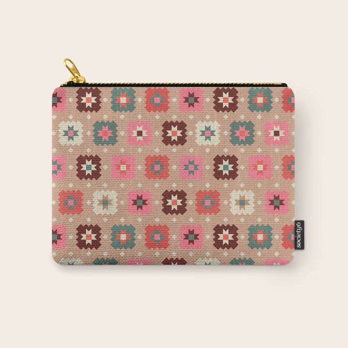 Festive Winter Quilt Tiles With Stars Carry All Pouch