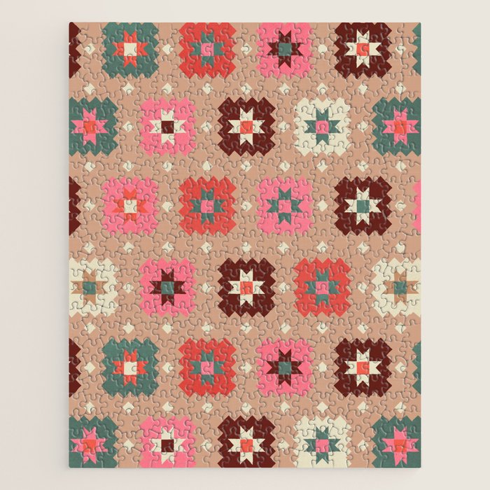 Festive Winter Quilt Tiles With Stars Jigsaw Puzzle