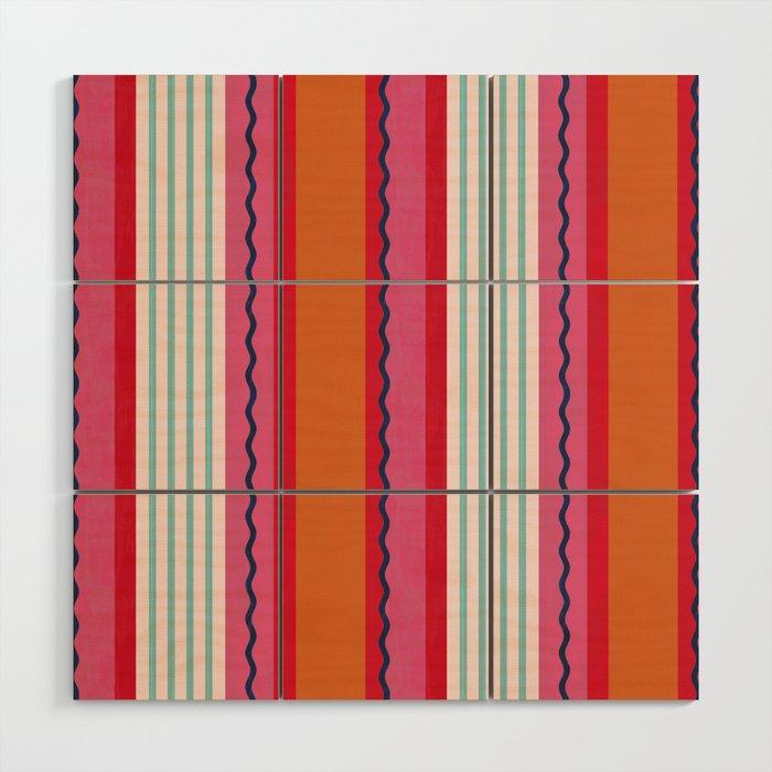 Bold Color Play Pink And Orange Stripes Wood Wall Art