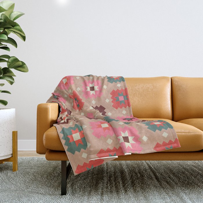 Festive Winter Quilt Tiles With Stars Throw Blanket