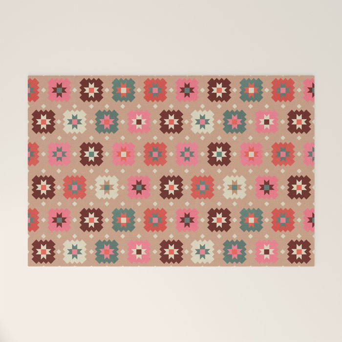 Festive Winter Quilt Tiles With Stars Welcome Mat