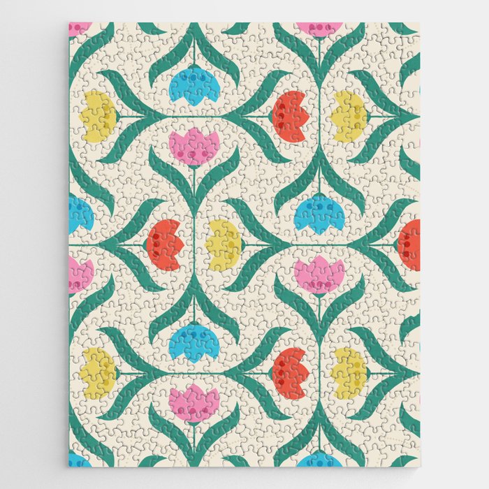 Vintage Tulips Patchwork Pattern Jigsaw Puzzle