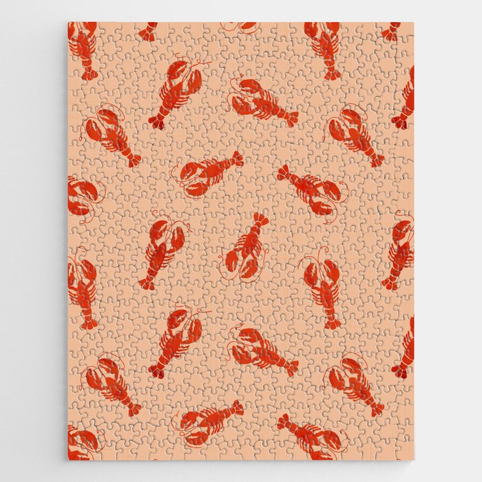 Classic Red Lobsters Pattern On Peach Jigsaw Puzzle