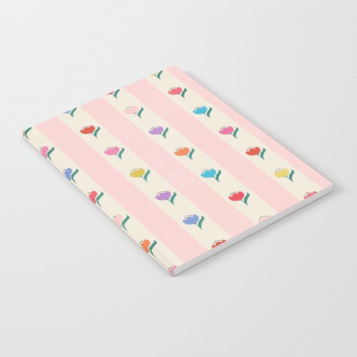 Cheery Tulips On Pink And Cream Vertical Stripes Notebook