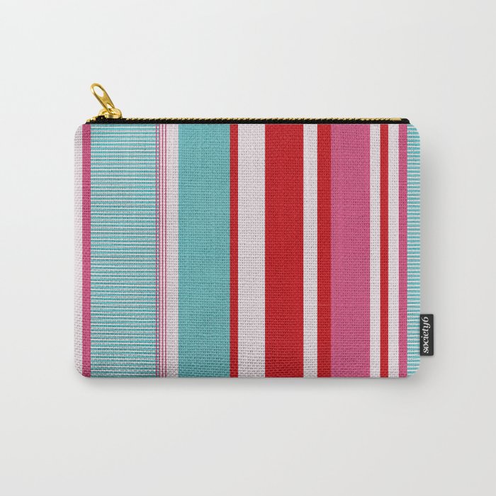 Bold Color Play Pink And Turquoise Stripes Carry All Pouch