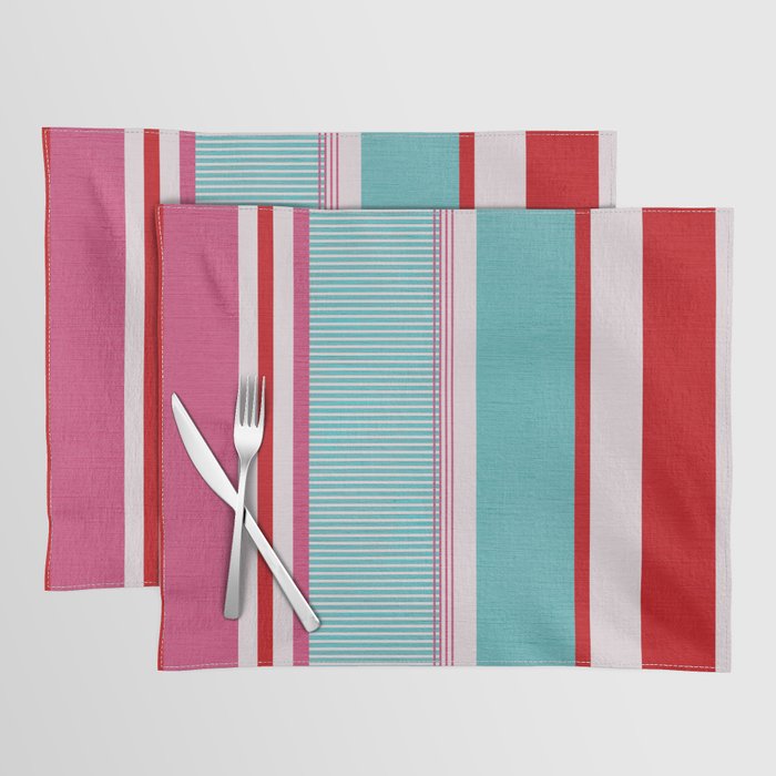 Bold Color Play Pink And Turquoise Stripes Placemat