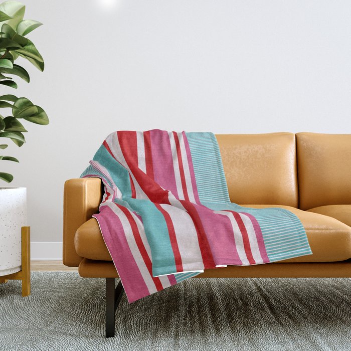 Bold Color Play Pink And Turquoise Stripes Throw Blanket