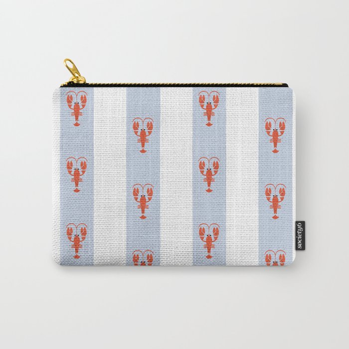 Red Lobsters On Hand-Painted Blue Stripes Carry All Pouch