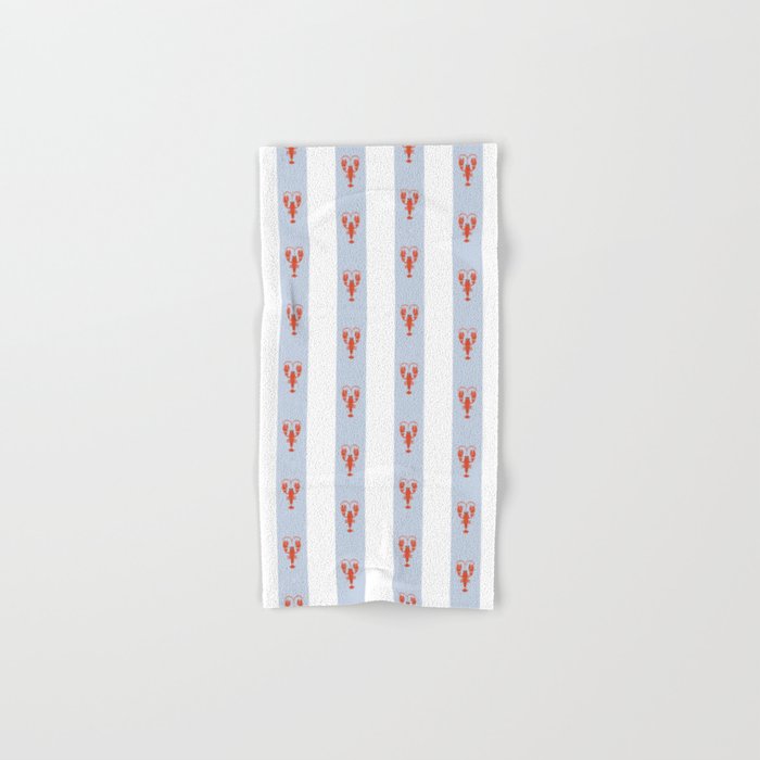 Red Lobsters On Hand-Painted Blue Stripes Bath Towel