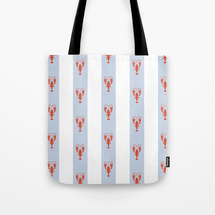 Red Lobsters On Hand-Painted Blue Stripes Tote Bag