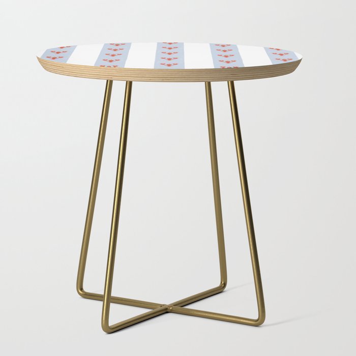 Red Lobsters On Hand-Painted Blue Stripes Side Table