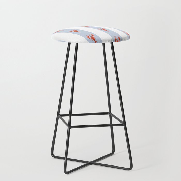Red Lobsters On Hand-Painted Blue Stripes Stool