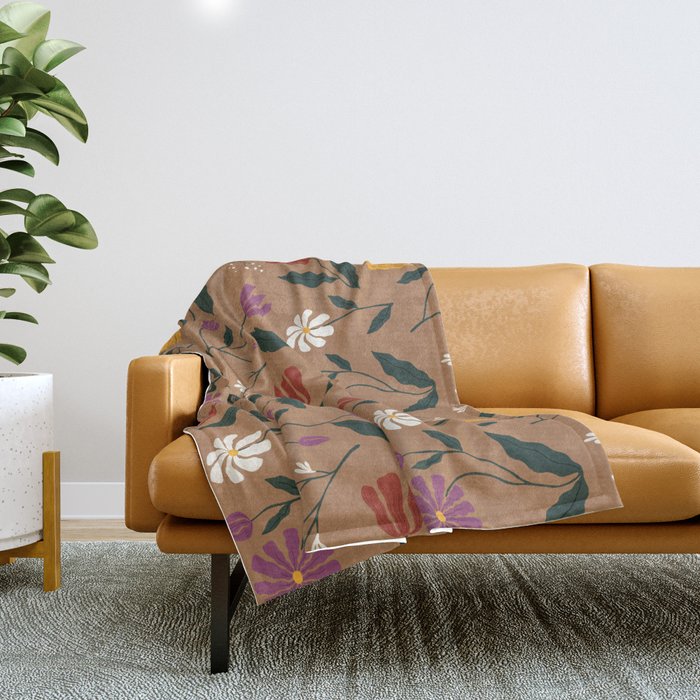 Pressed Flower Illustration Pattern  Throw Blanket