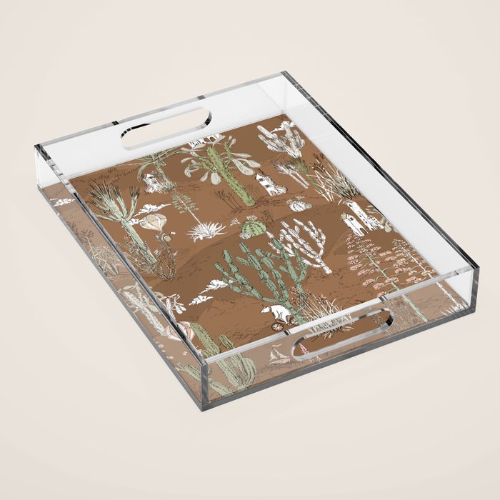 Whimsical Cactus Earthy Landscape Acrylic Tray