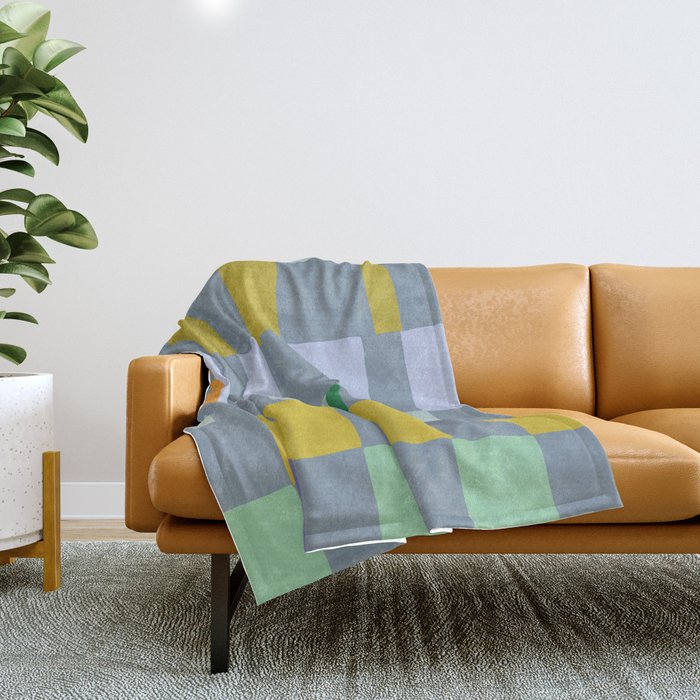 Summer Check Handdrawn Teal Throw Blanket