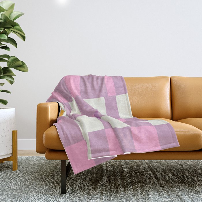 Summer Check Handdrawn Purple Throw Blanket