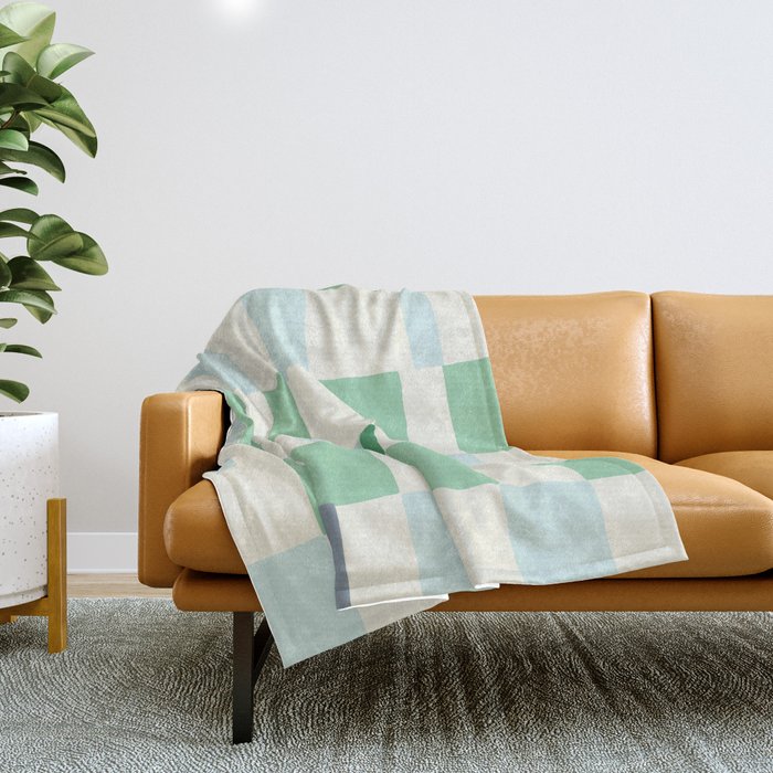 Summer Check Handdrawn Mint Throw Blanket