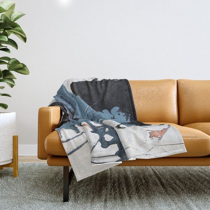 Black Diamond: A Minimal, Abstract Mixed-Media Piece In Black And Blue By Alyssa Hamilton Art Throw Blanket