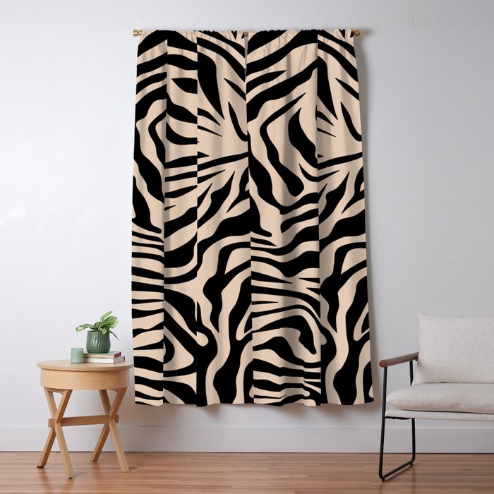 Zebra Print Zebra Stripes Wild Animal Print Zebra Pattern Modern Black And Beige Tan Light Brown Window Curtain