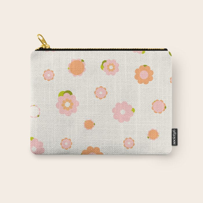 Peach Pink And Orange Flowers Pattern Carry All Pouch