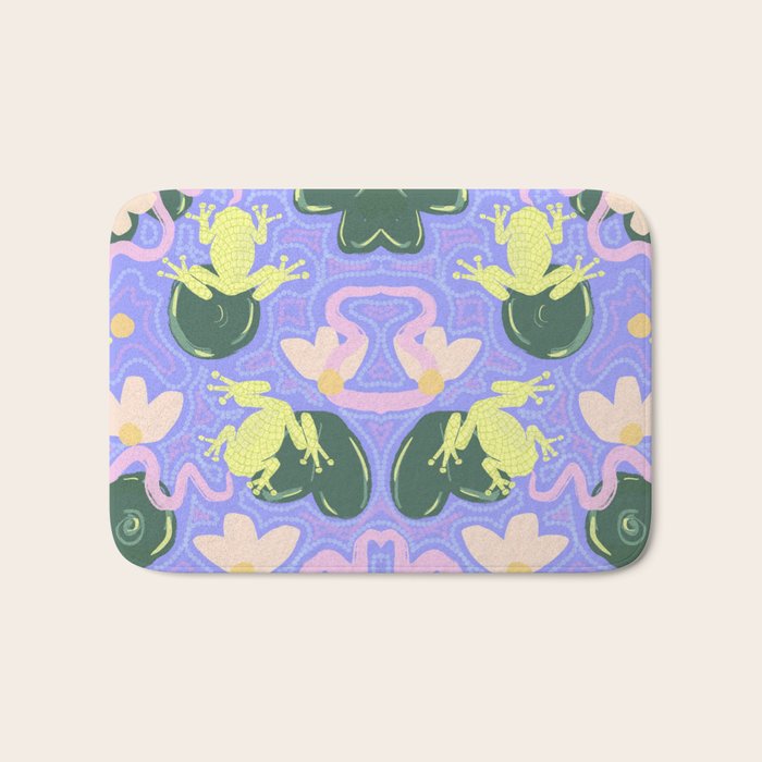 Feeling Froggy Periwinkle Blue Pattern Bath Mat
