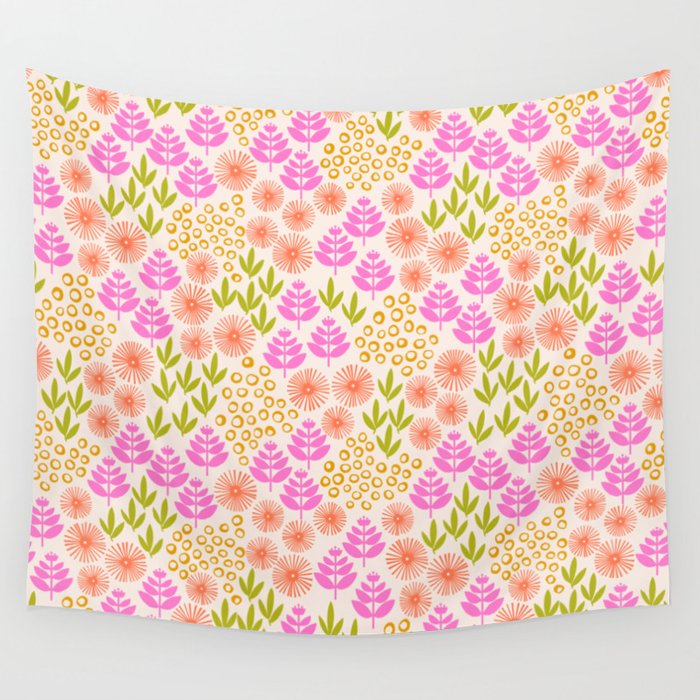 Retro Tropical Flora Pattern Wall Tapestry
