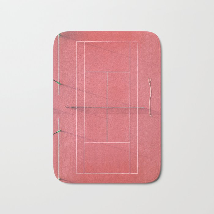 Pink Tennis Court At Sunrise | Colorful Drone Aerial Photography Art | Sports Field Print Bath Mat