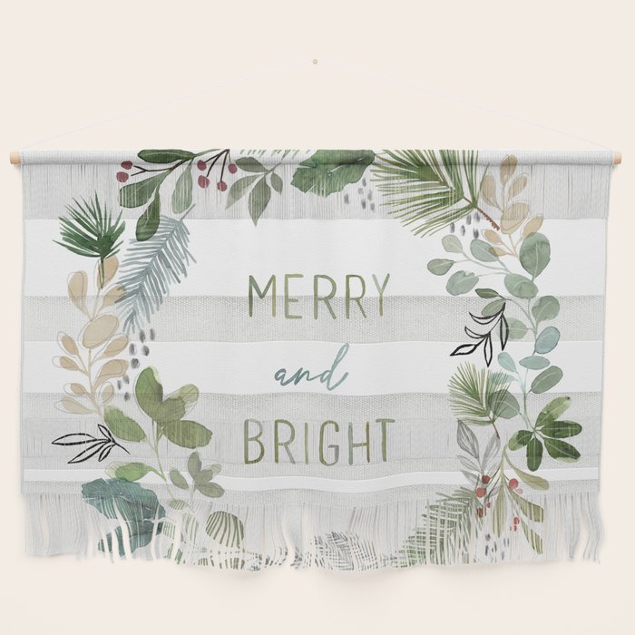 Merry & Bright Watercolor Wreath Wall Hanging