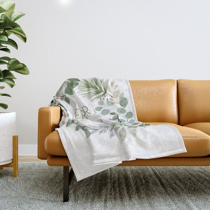 Merry & Bright Watercolor Wreath Throw Blanket