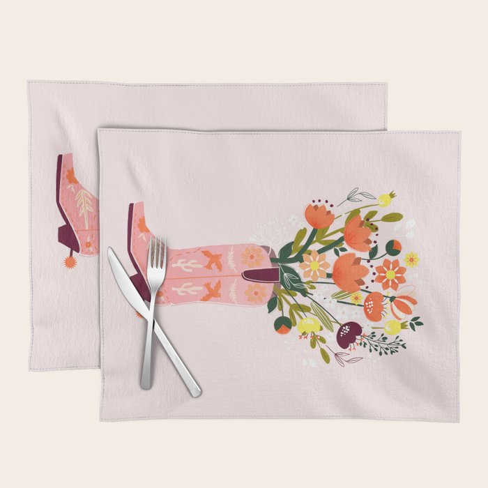 Pink Cowboy Boot And Wild Flower Bouquet Placemat