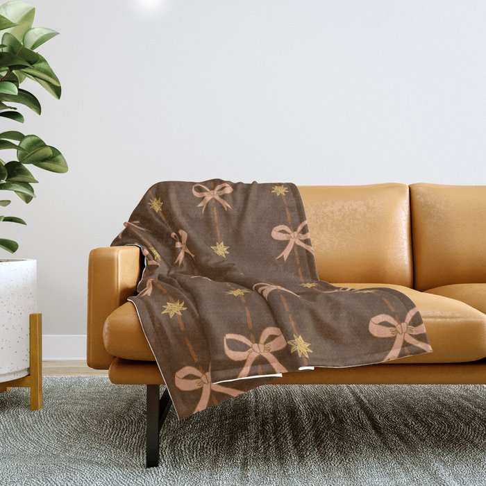 Cute Hair Bows And Stars In Brown And Peach Throw Blanket